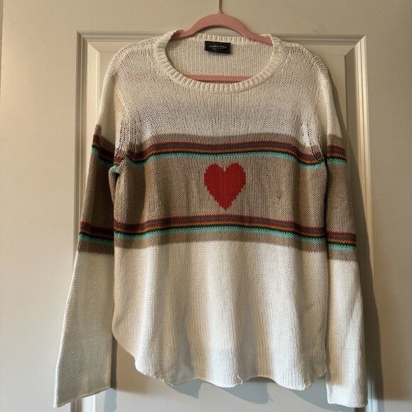 Wooden Ships Paola Buendia Rainbow Heart Sweater Cotton Blend Womens M/L - Picture 1 of 4